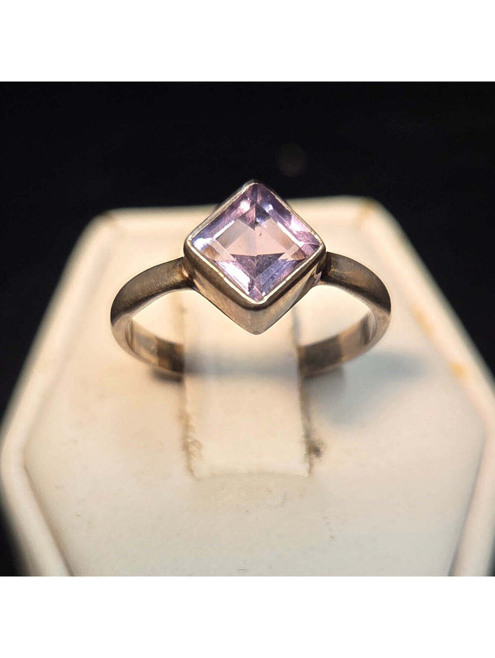 Simple Square Cut Purple Stone Sterling Silver Ring sz 5